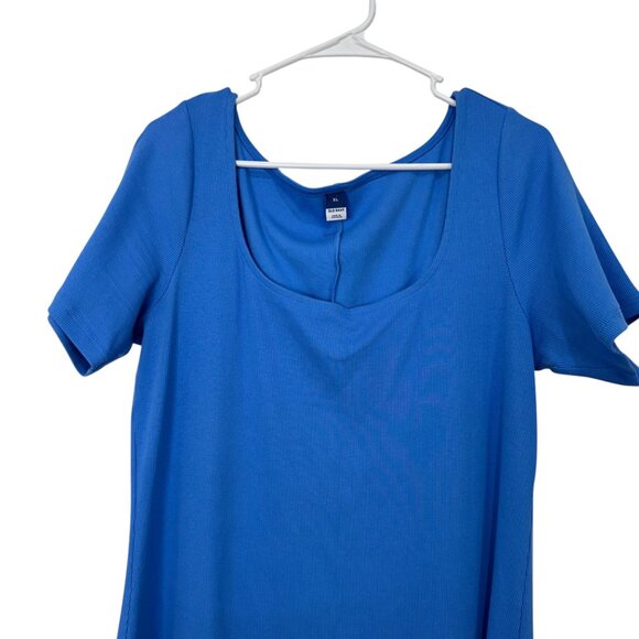 Old Navy Womens Blue Short Sleeve Fitted Midi Dress SZ XL Stretchy Comfort - Picture 9 of 13